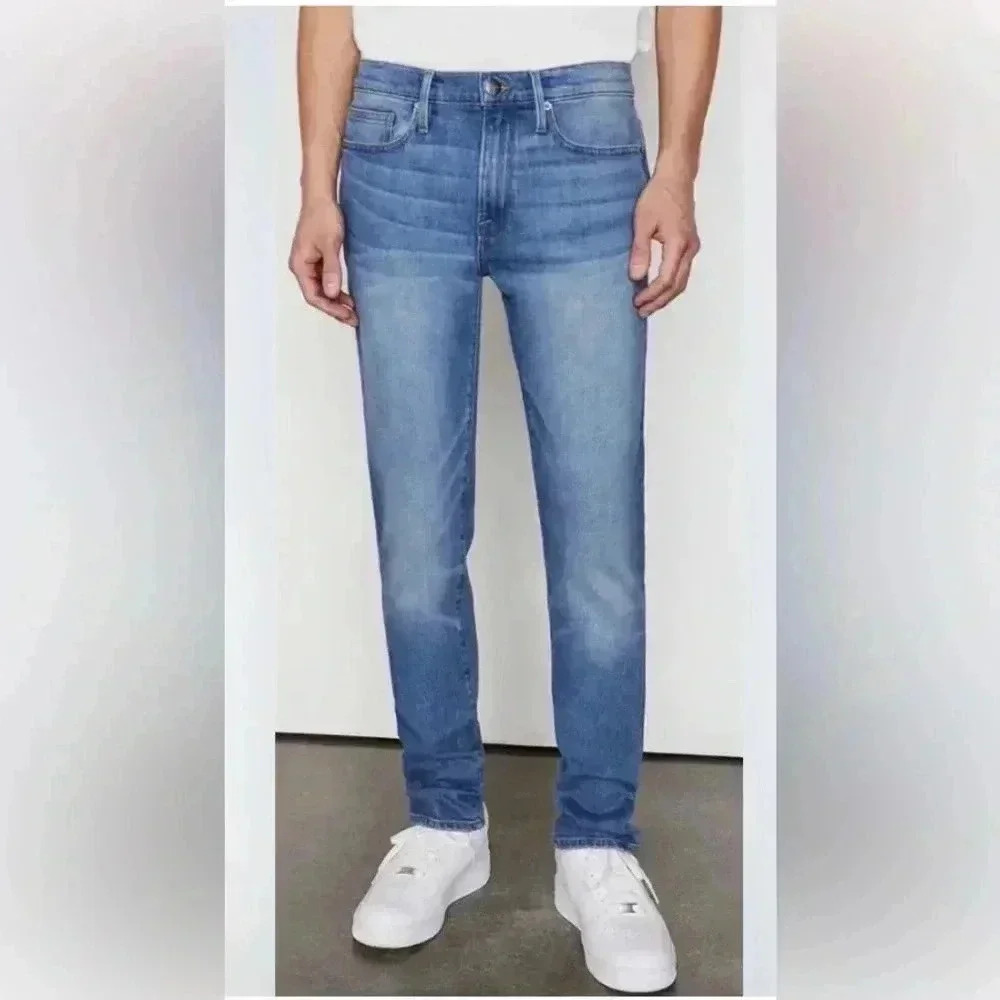 New $198 Men FRAME denim Blue Capistrano L’Homme Skinny Stretch Jeans Sz 36